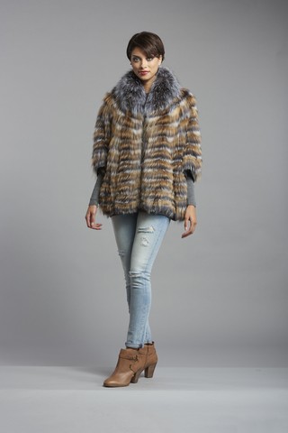 Two-Tone Silver & Red Fox Poncho