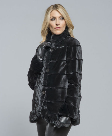 Dyed Sheared Mink Jacket with Rex Trim Reversible