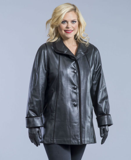 Swing Lambskin Leather Short Coat 1 - Alaskan Fur