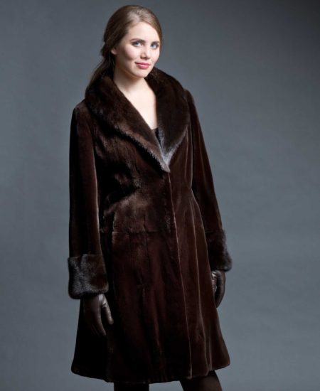 Sheared Mink 3/4 Coat With Mink Collar & Cuff (Brown Shown)