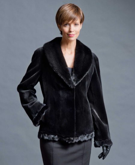 Black Sheared Mink Jacket With Mink Trim