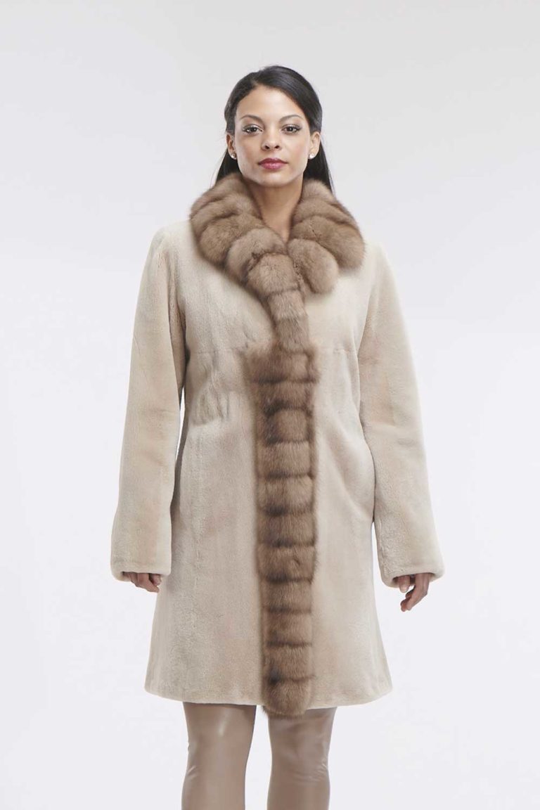 BEIGE-SHEARED-MINK-34-COAT-WRUSSIAN-SABLE-COLLAR-&-TUX - Alaskan Fur